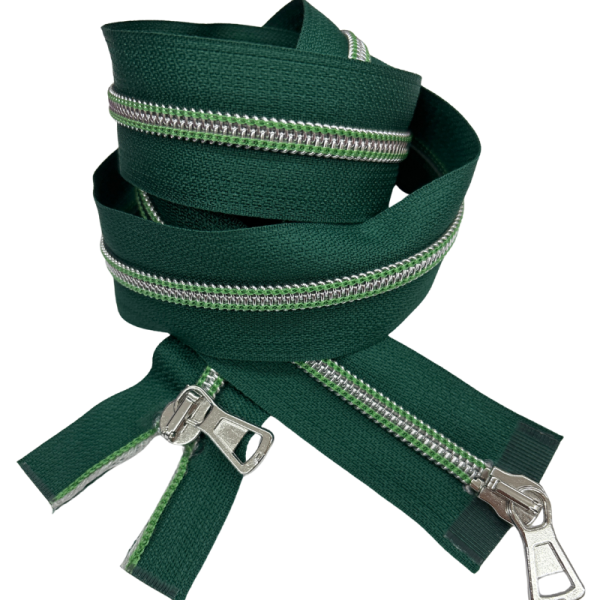 2-Wege-Reißverschluss Tartan Silber Apfelgrün